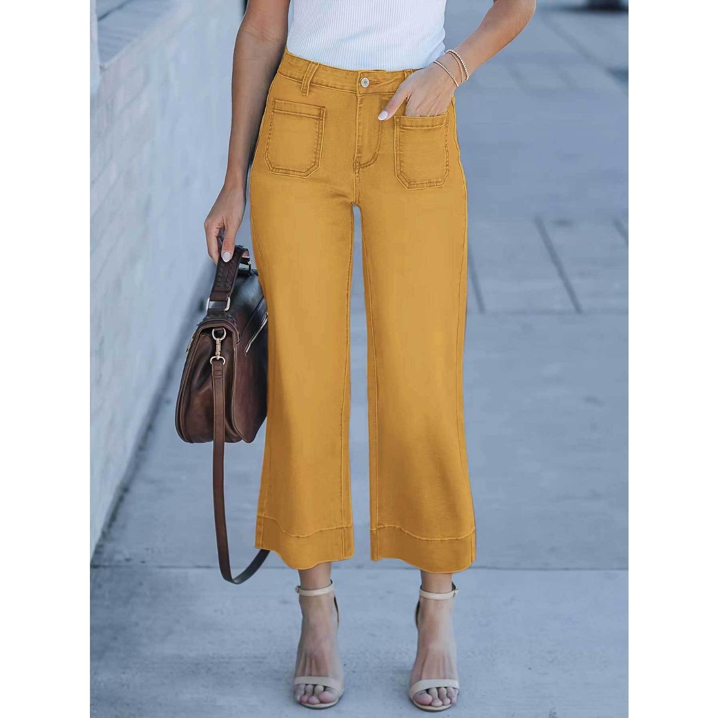 

GMXIA Свободные облегающие джинсы прямого кроя с широкими штанинами, брюки длиной девять четвертей XXL жёлтый