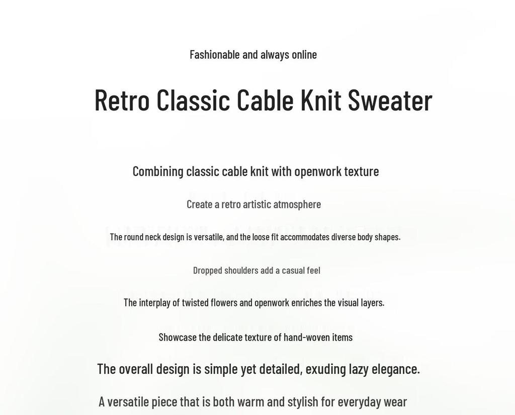 Women's Round Neck Cable Knit Wool Blend Sweater