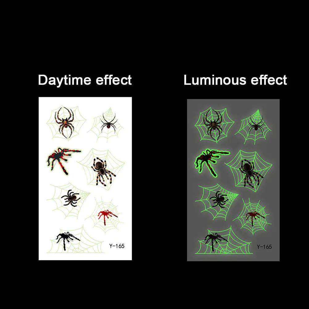 Spider Temporary Tattoo Sticker Realistic Waterproof Design Semi-Permanent Glow-in-the-darkScary Fake Tattoo for Halloween