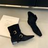 Fashion Vintage Women Slimming Ankle Boots Fashion Belt Buckle Female Concise Low Heel Short Booties