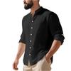 Men's Linen Button,down Shirt, Beach Shirt, Long,sleeved Plain,colored Stand,up Collar, Spring Casual Everyday Wear