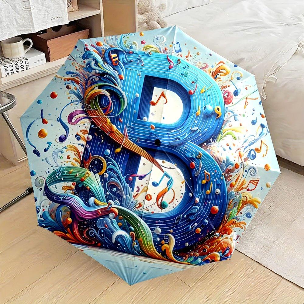 

Automatic Folding Umbrella with Music Note Design - Large Vibrant B & Musical Notes, Automatic Open/Close, Portable Collapsi Iron&8K