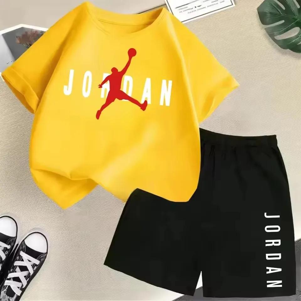 Sommer Kurzarm Kinder Set Slam Dunk Meister Muster Druck Sport T-Shirt+Shorts 2er Set Kinder Jungen Mädchen Mode Trainingsanzug