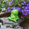 Cartoon Mini Frog Sculpture Green Planter Frog Statue Fishing Frog Figurine  Outdoor Courtyard Pond