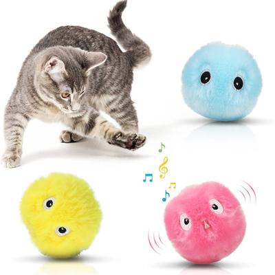 Chirping Ball Cat Toy Fluffy Plush Balls with Sound Interactive Pom
