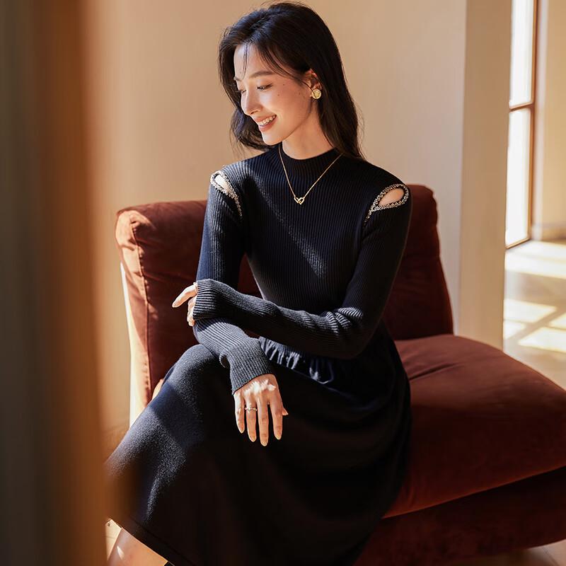 VICTORIA&VERA Elegant Off-Shoulder A-Line Knit Midi Dress