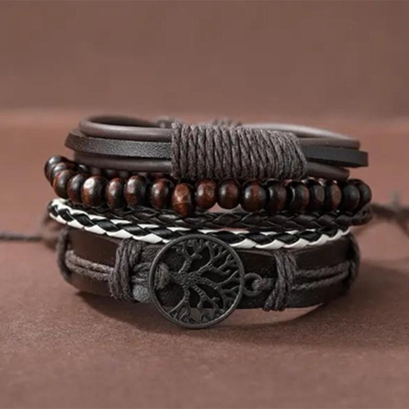 Retro Multi-Layer Men's Beaded Woven Bracelet Set