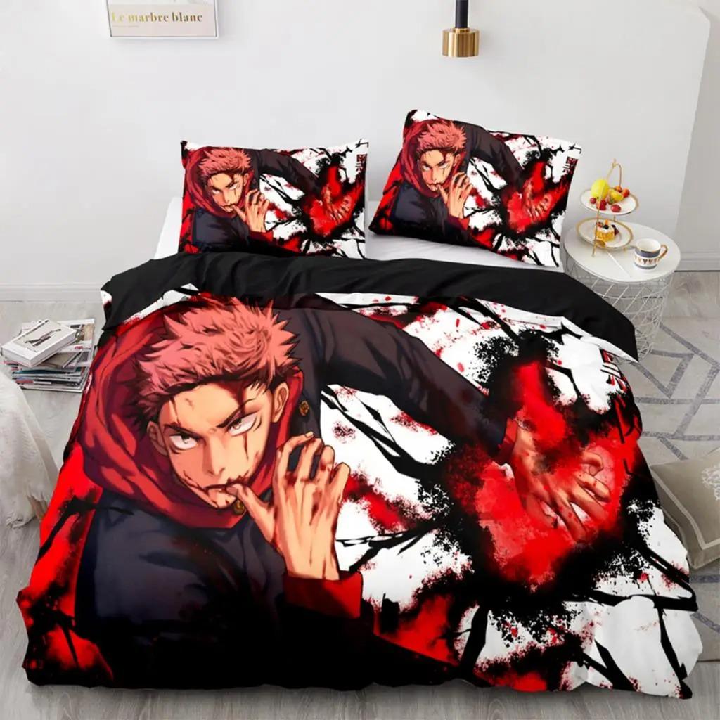 Jujutsu Kaisen Zestaw Pościeli Pojedynczy Bliźniak Pełny Queen King Size Anime Zestaw do Łóżka Aldult Kawaii Kid Sypialnia Zestawy Poszewek na Kołdrę Druk 3D 044