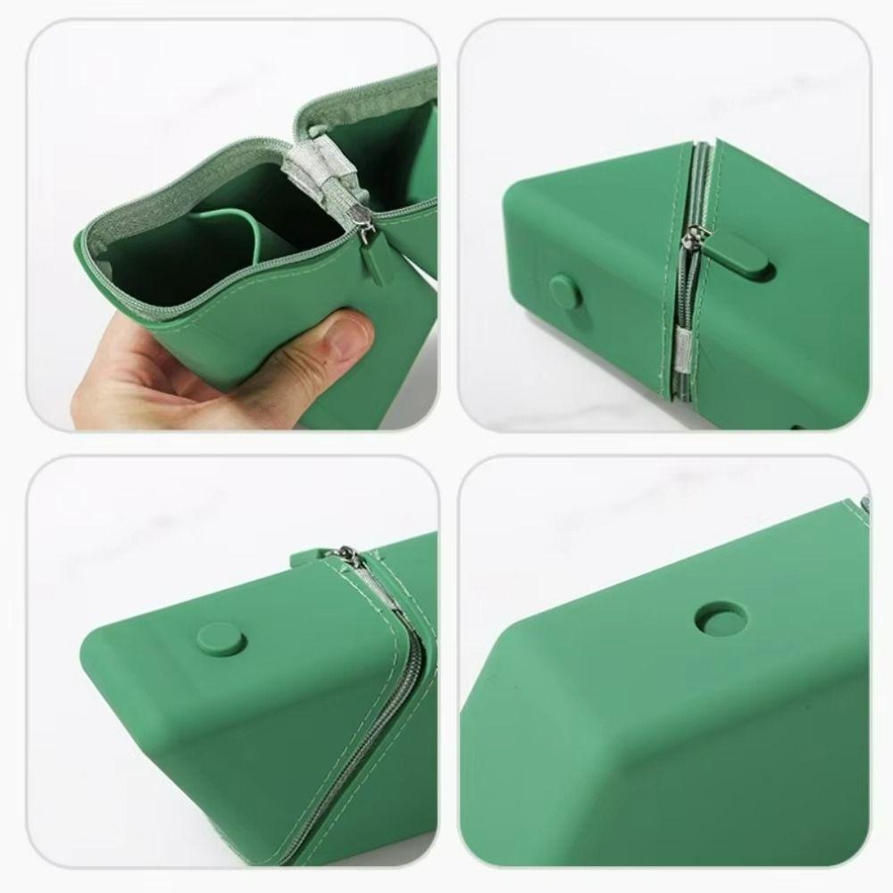 Stable Standing Stationery Organizer Vertical Pencil Bag Silicone Pencil Case School Supplies