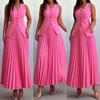 Spot 2024 European and American Suit Women's Vest Pleated Skirt Summer Solid Color High-end Elegant Women's Clothing Two-piece Set