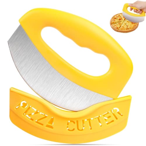 

Stainless steel pizza cutter, one knife set, with safety case, finger protection, and non-slip design. Compact and lightweight, this versatile pizza c