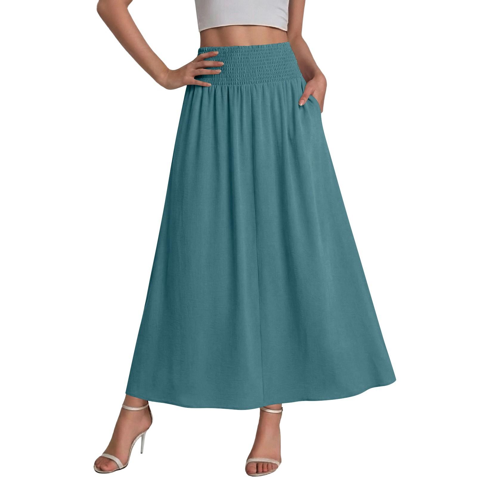 Women Clothing European Style Summer Casual Solid Color Fashion Loose Fit Midi Skirt M