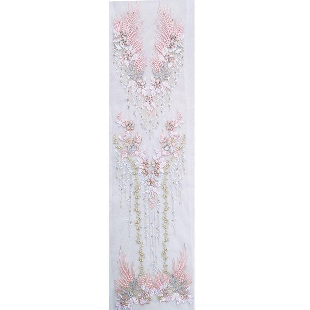 

Sequin Embroidery Phoenix Tail Patch DIY Long Net Yarn Appliques Stage Costumes рожевий