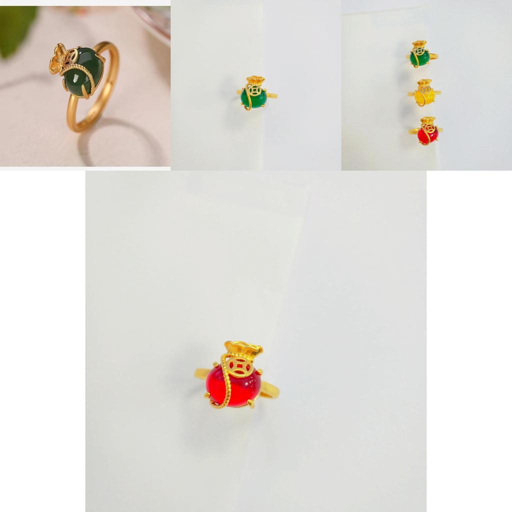 Fashionable Vietnamese Coin Pouch Ring Delightful Gold Plated Brass Ring With Adjustable Fit