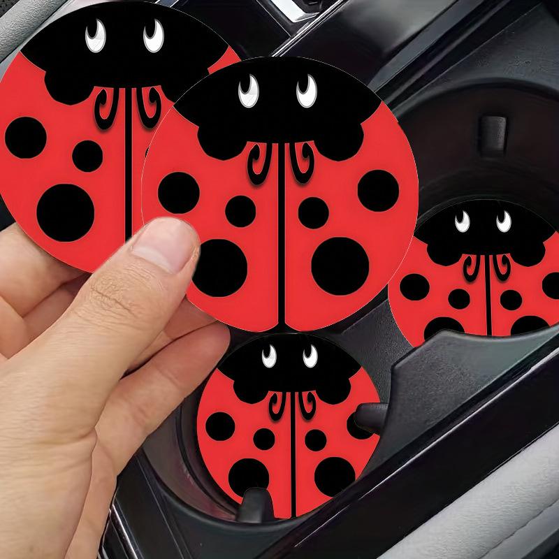 2Pcs/Set Red Beetle-Style Car Cup Holder Inserts - Non-Slip Absorbent Coasters For Universal Vehicle Use