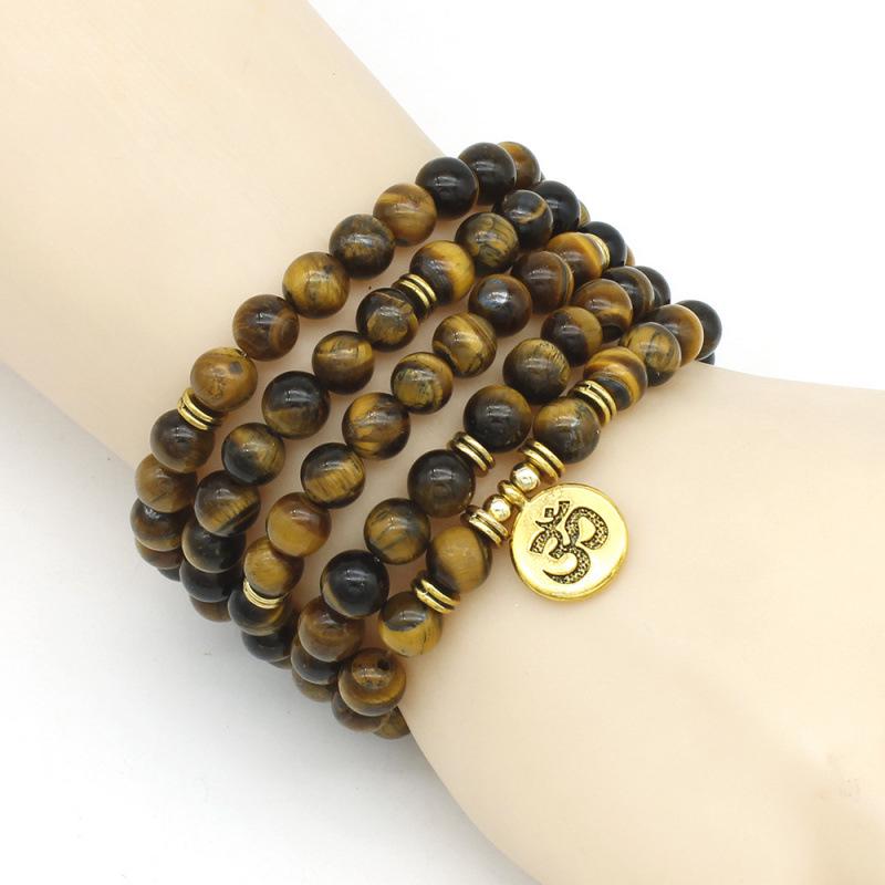 Matte Tiger Eye Stone Mala Bead Necklace & Multilayer Yoga Bracelet