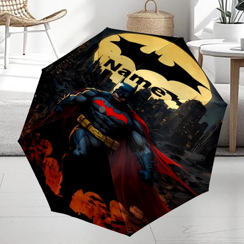 Custom Name Batman Theme Automatic Umbrella, Lightweight & Portable, 8 Rib, Perfect for Outdoor Travel, Birthdays, Christmas, Gifts.
