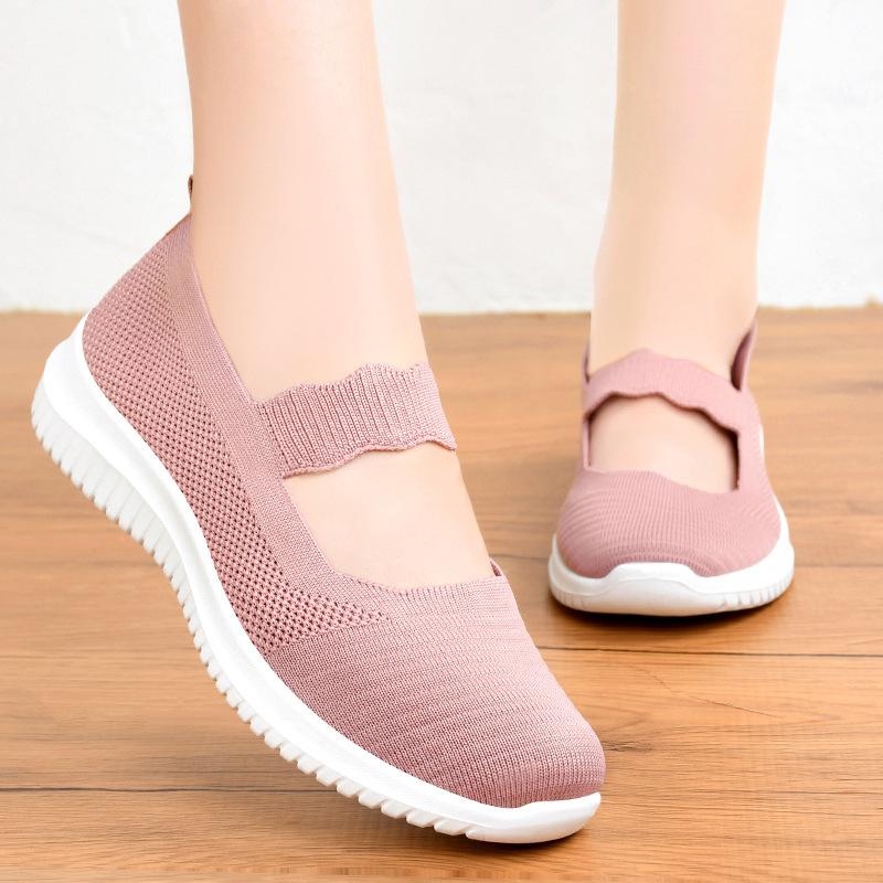 Women's Shoes Casual Shoes Flying Woven Breathable Mother Shoes Soft Sole Comfortable and Not Tired Feet Single Shoes Summer New One-pedal Women's