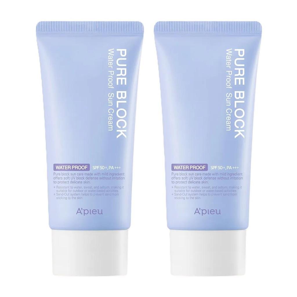 A'PIEU Pure Block Natural Waterproof Sun Cream SPF50+ PA+++ 50ml 2pcs
