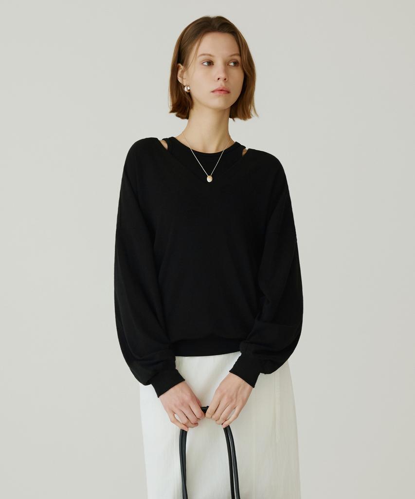 Siyajyu Sitp5274 V-Neck Batwing Comfort T-Shirt_Black