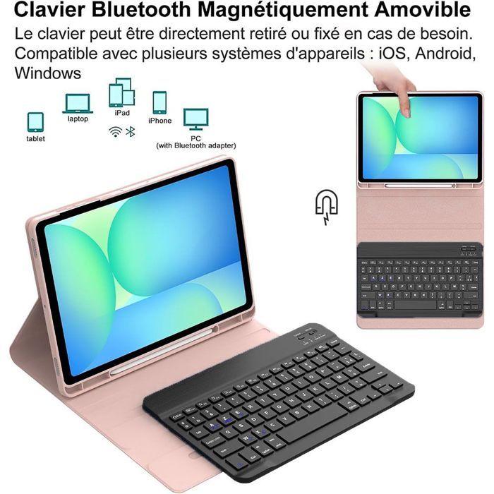 Coque Clavier pour Samsung Galaxy Tab A9 Plus / A11 Plus, Cuir PU Rose avec Clavier + Souris + Stylet