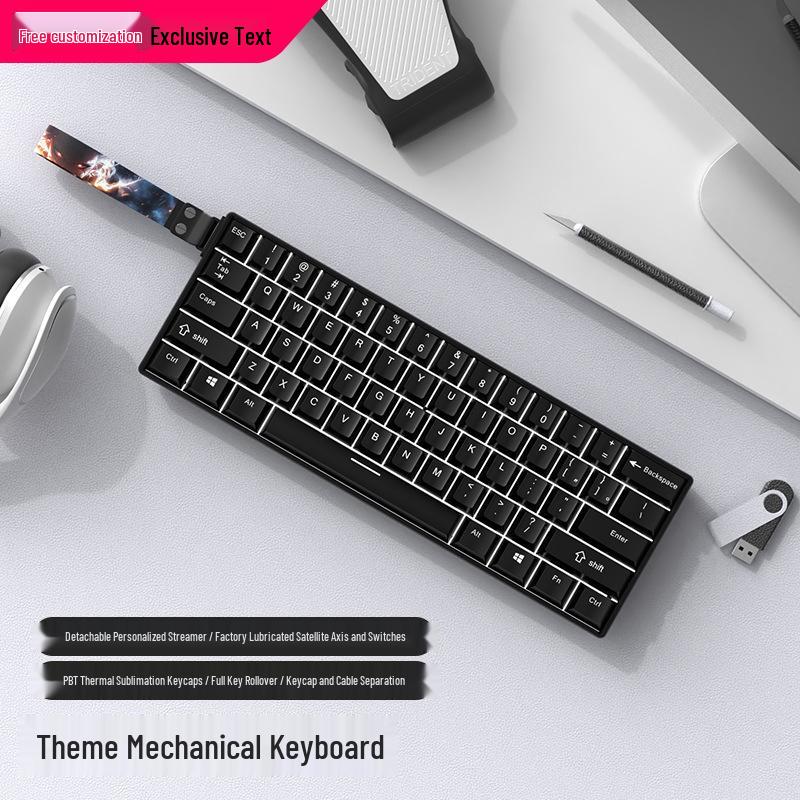 Wireless Bluetooth Tri-Mode 61-Key Compact Mechanical Keyboard for E-Sports and Office with Silent Custom PBT Keys