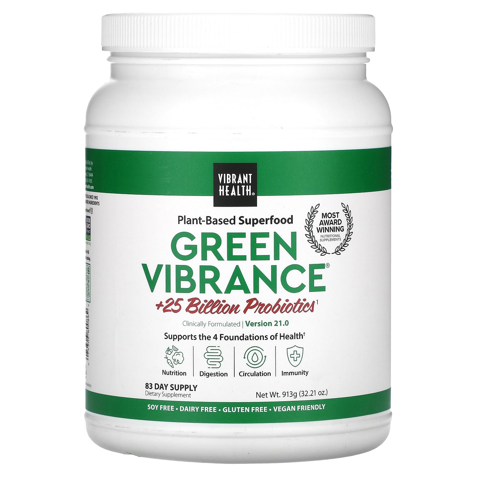 

Green Vibrance +25 Billion Probiotics, Version 21.0, 913G (32.21Oz)