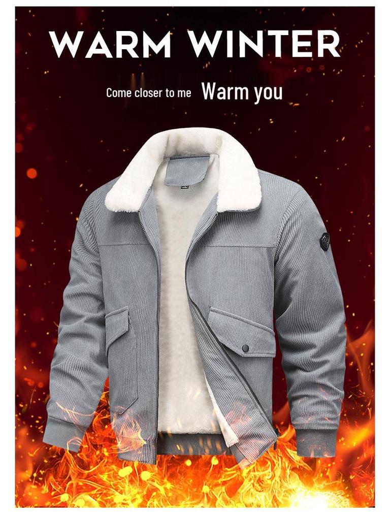 Men's Retro Corduroy Lambswool Lapel Jacket - Thickened Velvet Cotton Outerwear