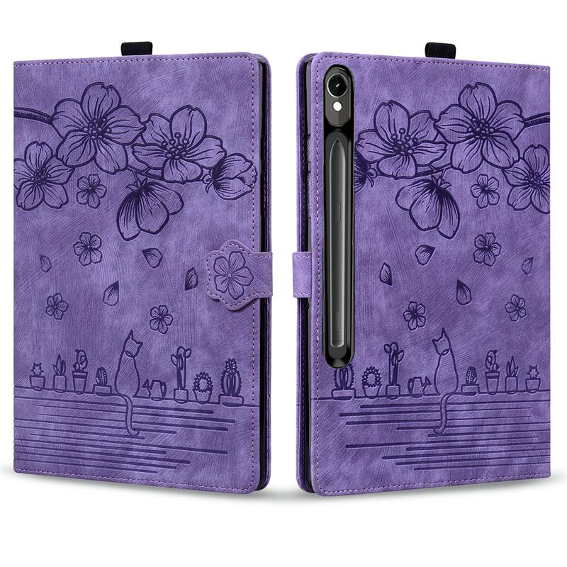 Funda for Galaxy Tab S10 FE Plus 13.1" Tablet Case 3D Flower Cat Embossed Wallet Folio Stand Cover for Samsung SM-X620 SM-X626B