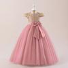 Girls Formal Dress Kid Puff Sleeve Sequin Wedding Bridesmaid Floor Length Party Gown