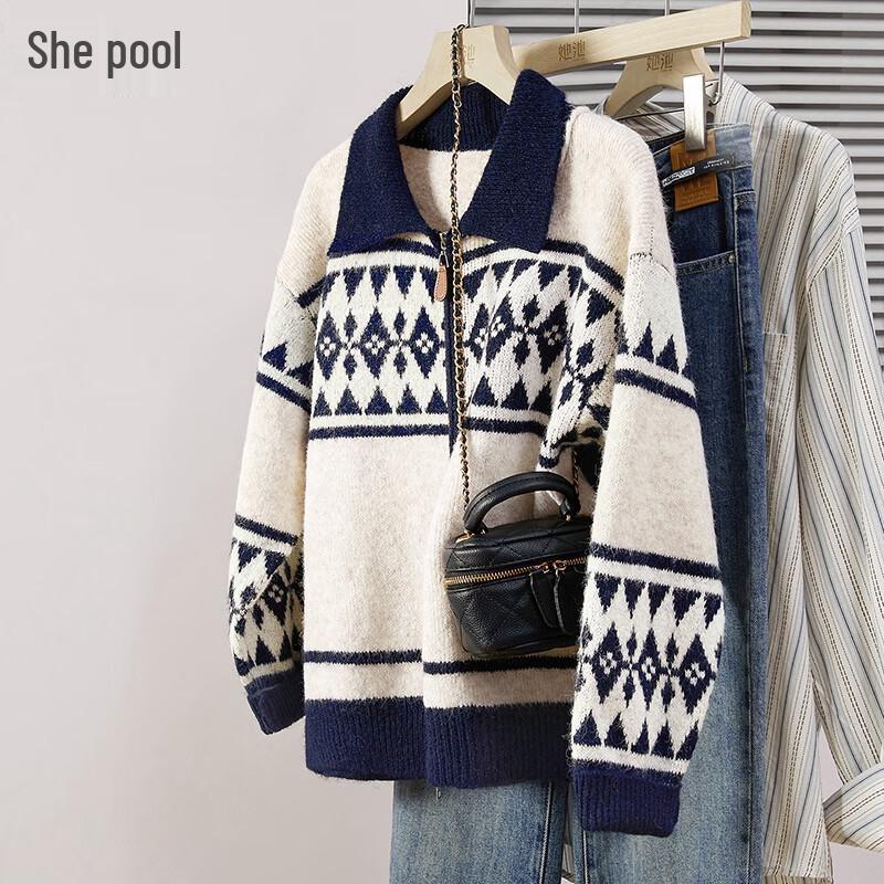 

Women s Contrast Lapel Double-Zip Knit Cardigan One Size