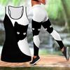 Black Cat Print Yoga Outfit for Women Fashion Workout Leggings Fitness Sports Casual Yoga Pants