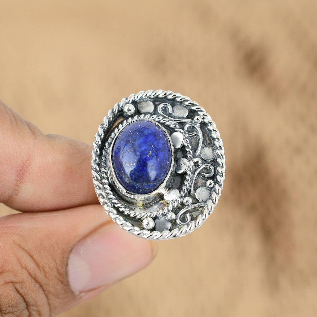 Natural Lapis Lazuli Handcrafted Multi Stone Ring Jewelry 925 Sterling Silver