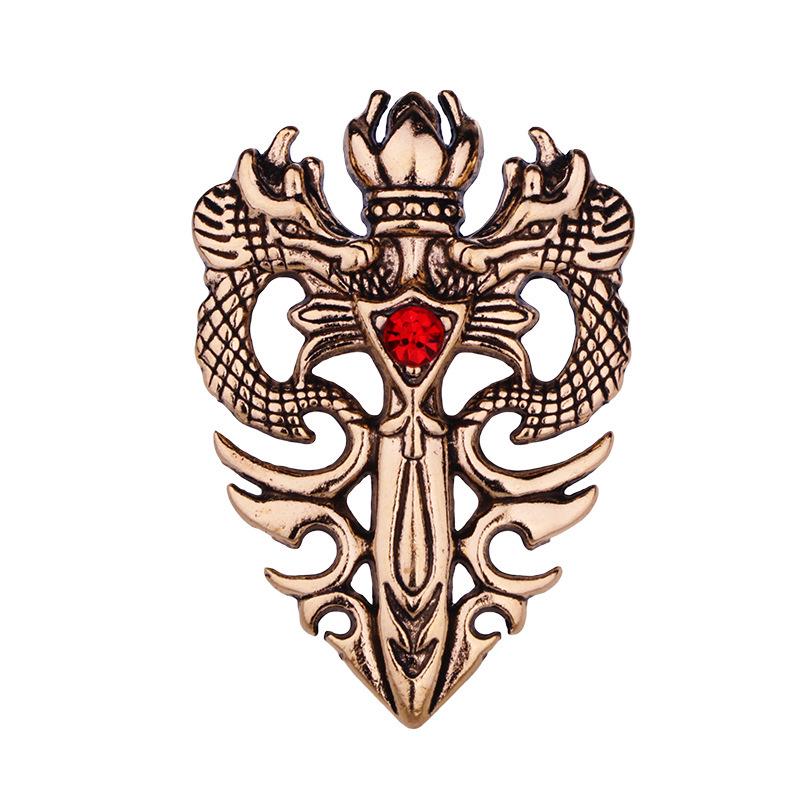Retro Double Dragon Jewel Sword Brooch - Men's Punk Style Pin for Suits & Coats