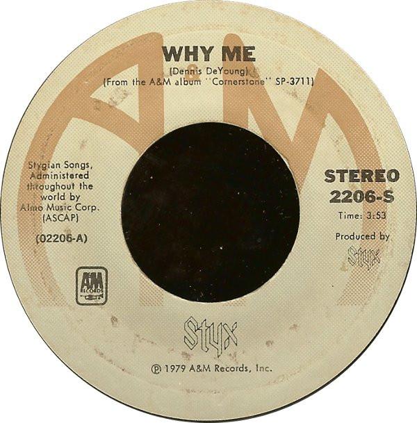 

7inch Record STYX - Why Me / Lights 2206S A&M Records 1979 US Rock Used