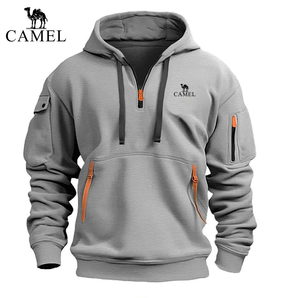 Camel Stickerei Herbst Winter Neu Herren Hoodie Viertel-Reißverschluss Hoodies Tasche Sport&Outdoor Streetwear Cool Lässige Kleidung Hoodies Sweatshirts