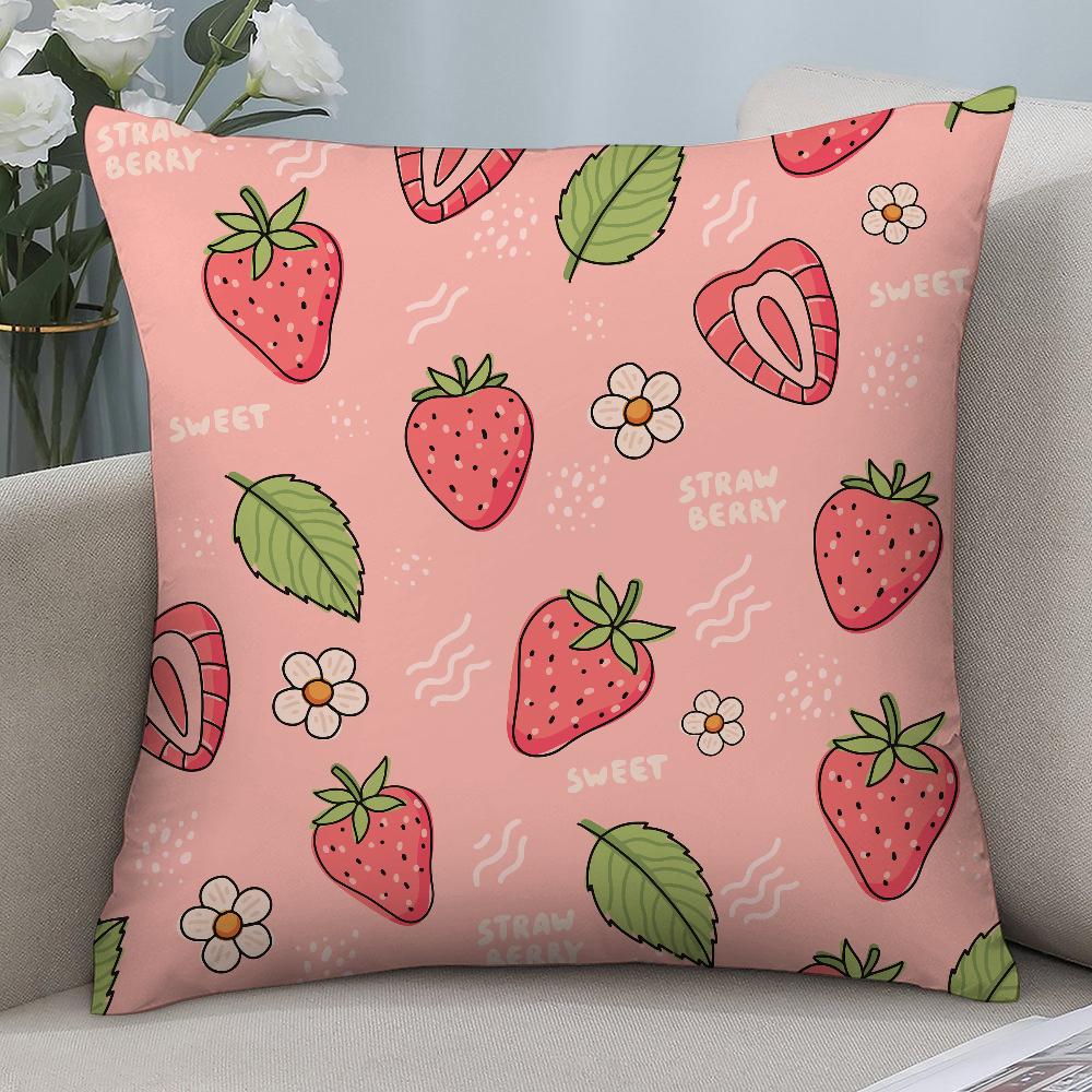 Cute Strawberry Pillow Case 3D Print Polyester Fiber 4040 cm Home Sofa Throw Pillow Cover Decoration Festival Gift