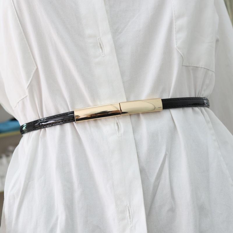 Simple and Versatile Women's Slim Belt Fashionable Commuter Belt with Gold Buckle and Textured Leather Design belt women