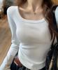 Women's U-Neck White Long Sleeve Fleece Lined T-Shirt, Slim Fit - 2024 Spring/Autumn/Winter Collection