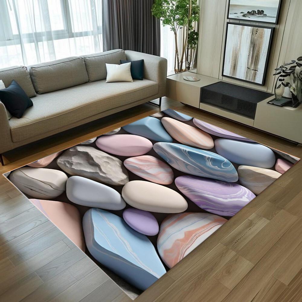 Pastel Colored 3D Pebble Pattern Carpet Soft Visual Effect Easy Clean Floor Mat for Living Room Bedroom Modern Home Decor