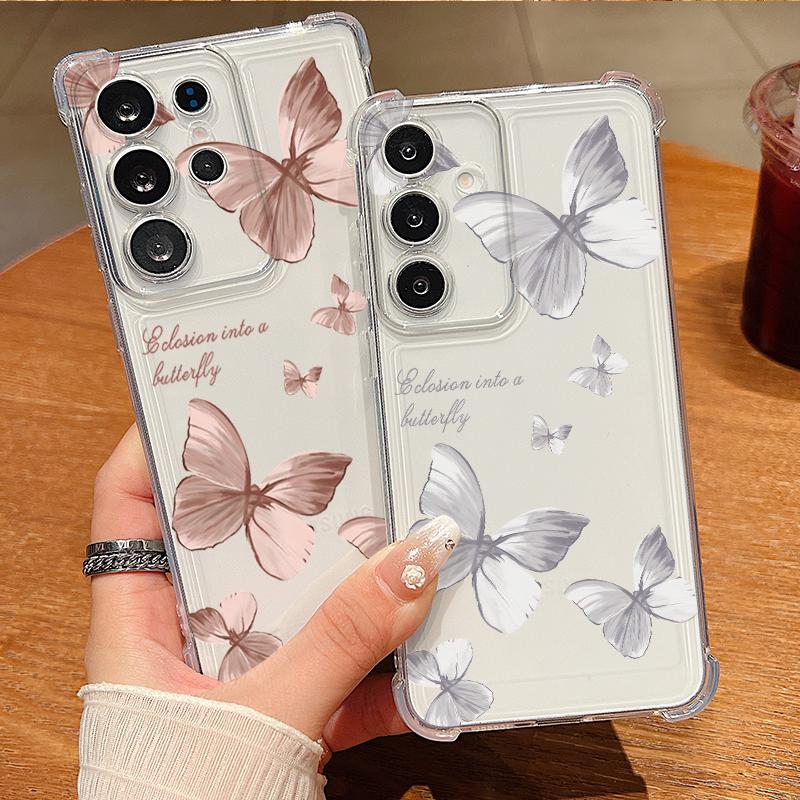 Retro Butterfly Pattern Phone Case For Samsung Galaxy S26 S25 S24 S23 Ultra S22 Plus S21 S24 S25 FE Clear Shockproof Soft Cover