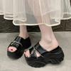 Fashion 9CM Women ZIP Style Chunky Slippers Summer Ladies Beach Flip-Flops Wedges Heels Outside Sandals Black Woman High Platform Shoes