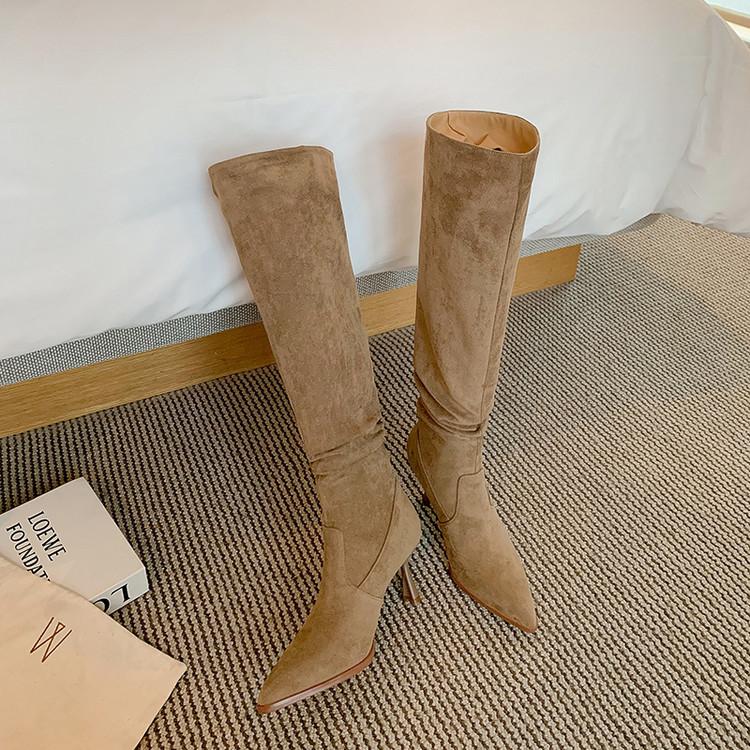 High-heeled French Retro Suede Pointed Boots Women's Boots 2025 Autumn and Winter New Sleeve Stack Knight Boots