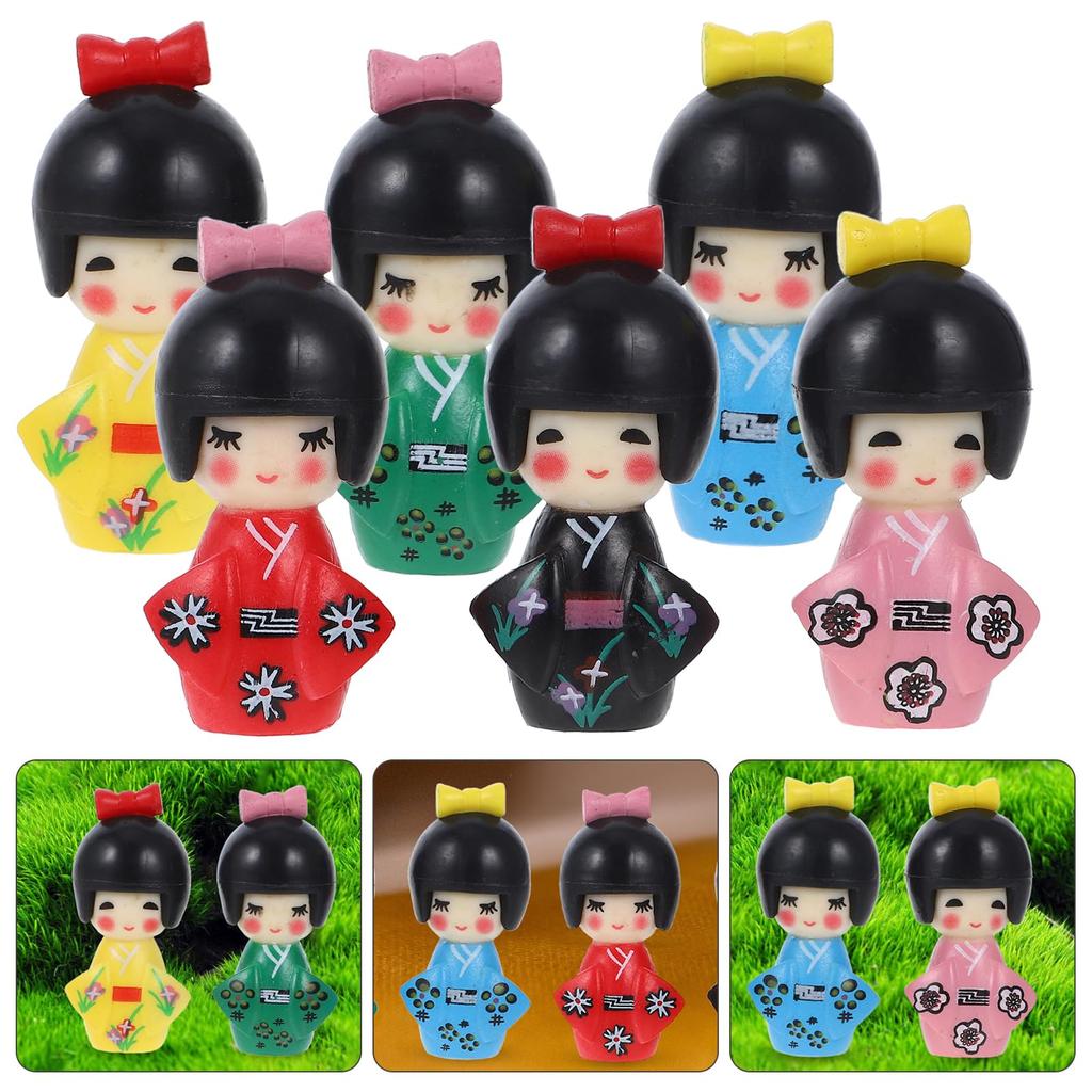 ledmomo Set of 6 4cm Japanese Kokeshi Miniature Japanese Dolls in Tabletop Wooden Kimono Kokeshi Gardening Small Geisha Perfect for Dolls, Kimono,