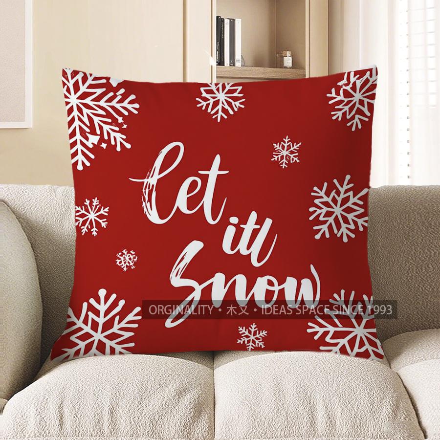 Home Decor Red Background Snowflake Patterned Pillow Cover Pattern Cushion Cover Suitable For Sofa Bedroom Car Pillow Cover