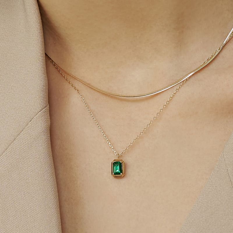 LUNNE 14k Square Marquise Emerald Necklace (14K Gold) #LFN01