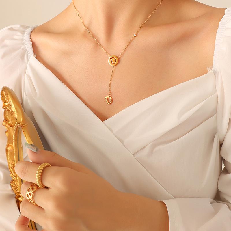 European & American Trendy Hip Hop Y-Shaped Tassel Zircon Necklace with Letter MHD, 18k Gold-Plated Titanium Steel Clavicle Chain