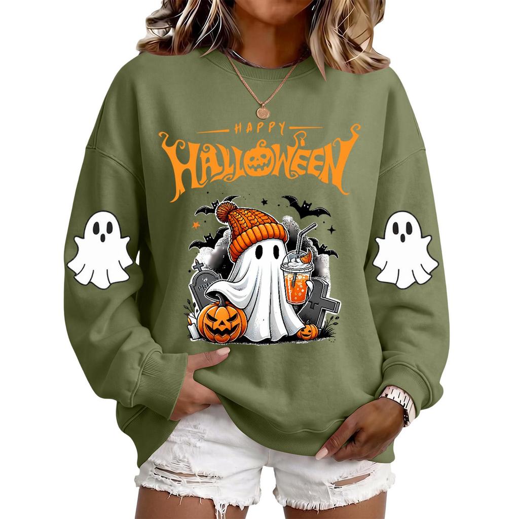 Women's Fashion Casual Halloween Print Neck Pullover Sweatshirt