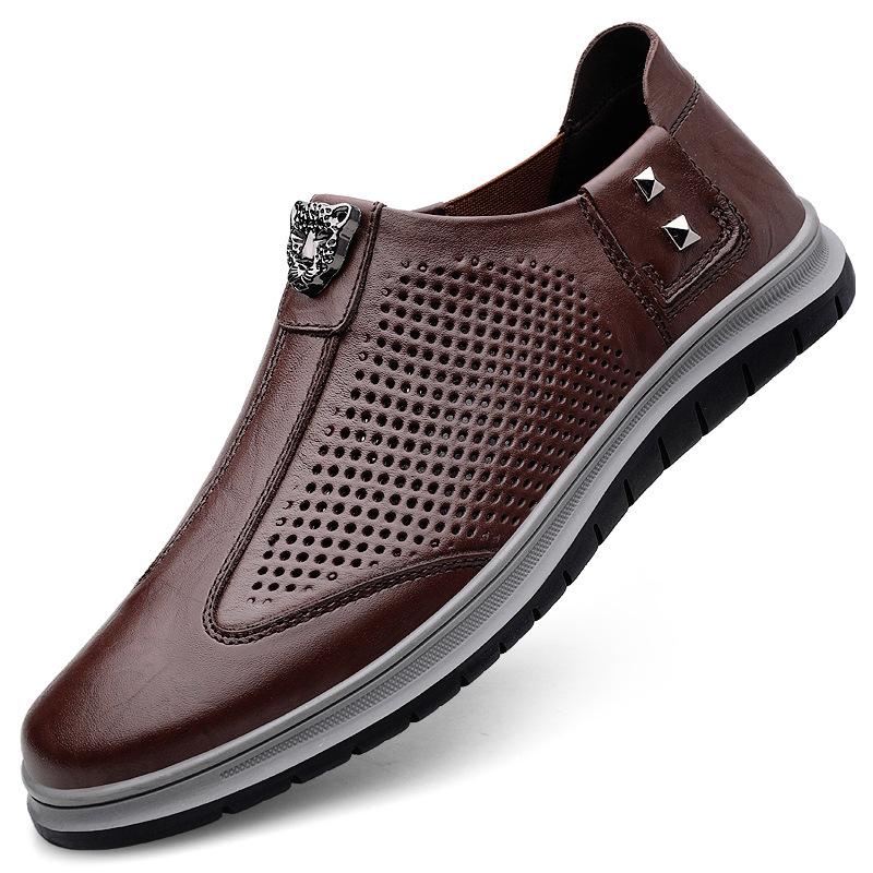 

Men s shoes hole hole new breathable hand scratch business casual leather shoes soft sole soft surface board shoes driving shoes loafers 45 коричневий