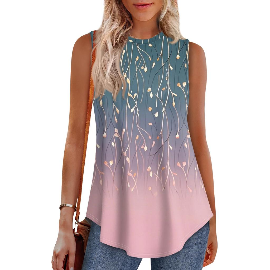 Women's Fashion Casual Sleeveless Vest Vintage Print Crew-neck Sleeveless Top